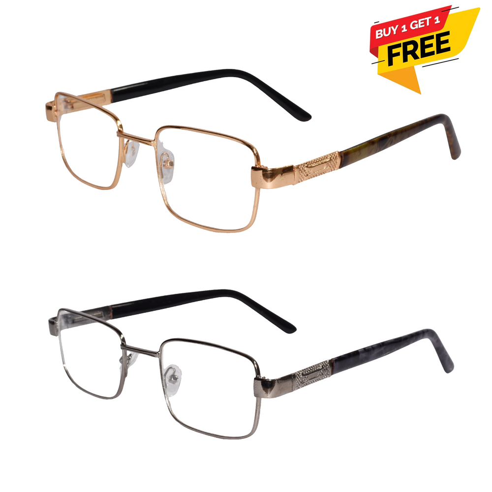 Full Frame Stainless Steel Bi-Focal Adaptive Intelligent Zoom Reading Glasses Gray & Golden Combo (FFMBF01)