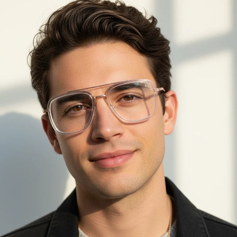 Transparent Gold Full Rim Rectangular Eyeglasses For Men LKE2229-TRANS GLD