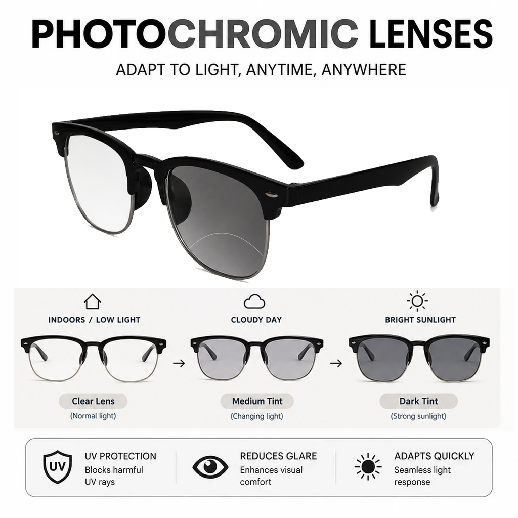 Designer Black Clubmaster Intelligent Zoom Bifocal Reading Glasses  for Men & Women (CMBF01)