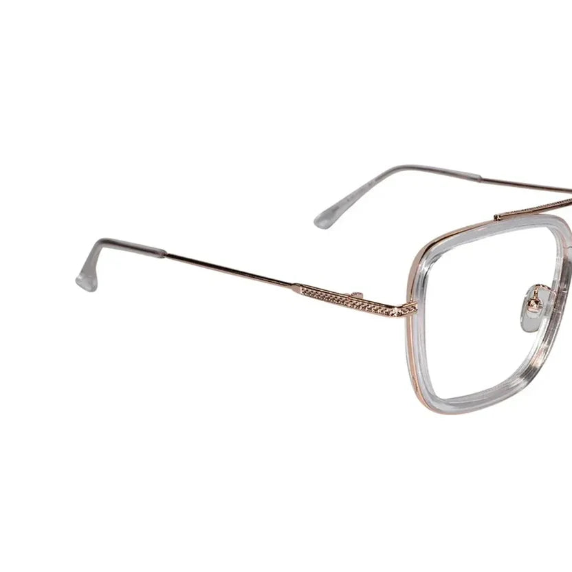 Transparent Gold Full Rim Rectangular Eyeglasses For Men LKE2229-TRANS GLD