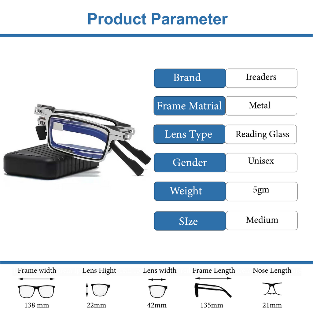 Metal Foldable One Power Intelligent Zoom Glasses (2MFRG)