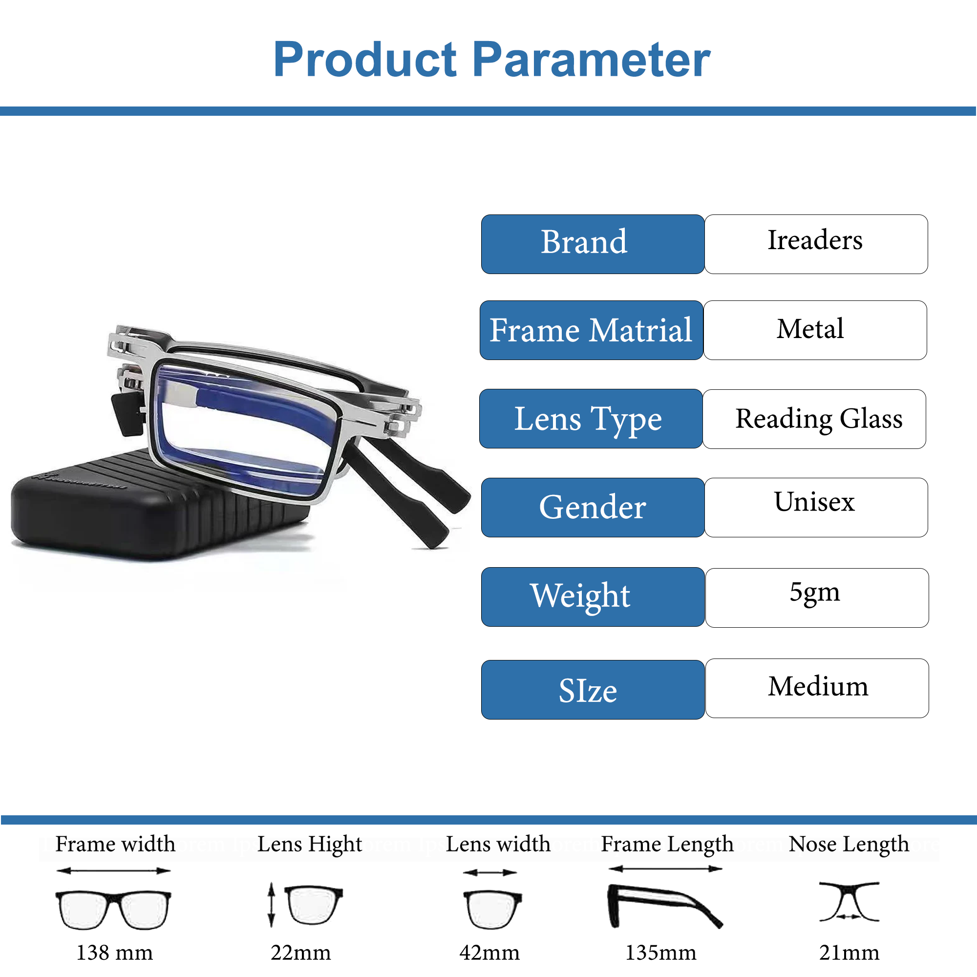 Metal Foldable One Power Intelligent Zoom Glasses (2MFRG)
