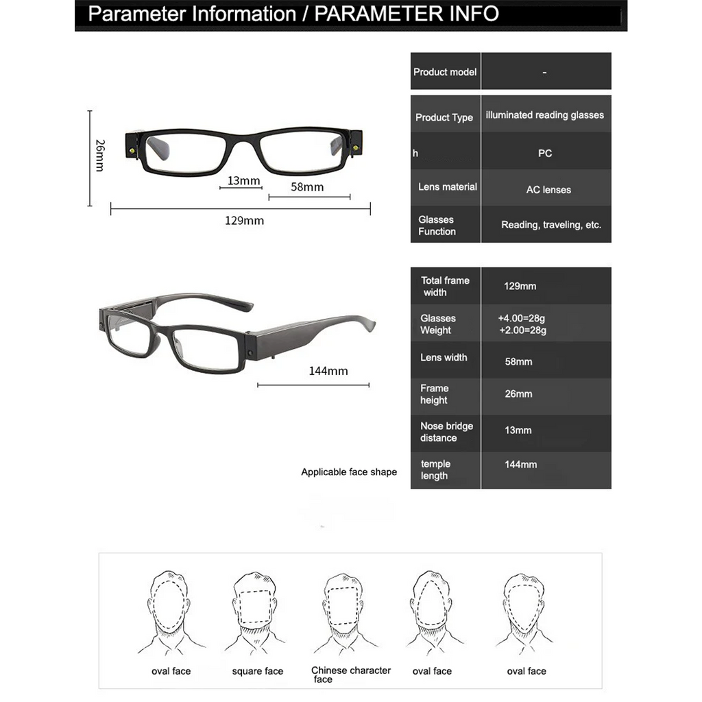 Led Light One Power Intelligent Zoom Reading glasses (2LLORG)