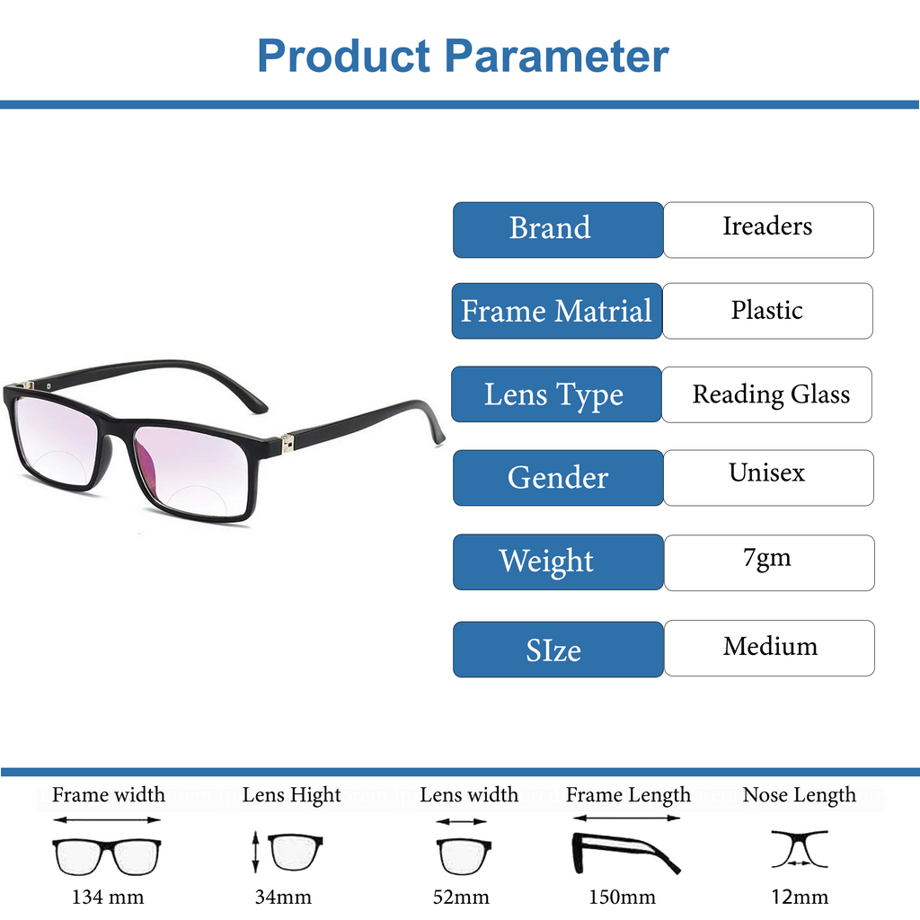 Full Frame Bifocal flexible intelligent Zoom Reading Glasses (3BFRG1)