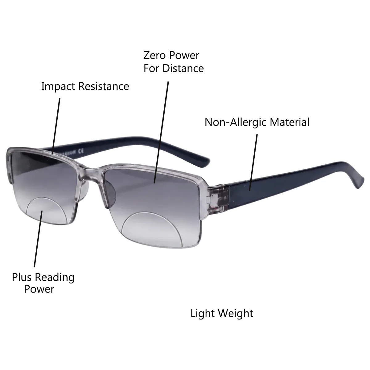 Bi-Focal Blue Frame Flexible Intelligent Zoom Reading Glasses - 1HFBLU