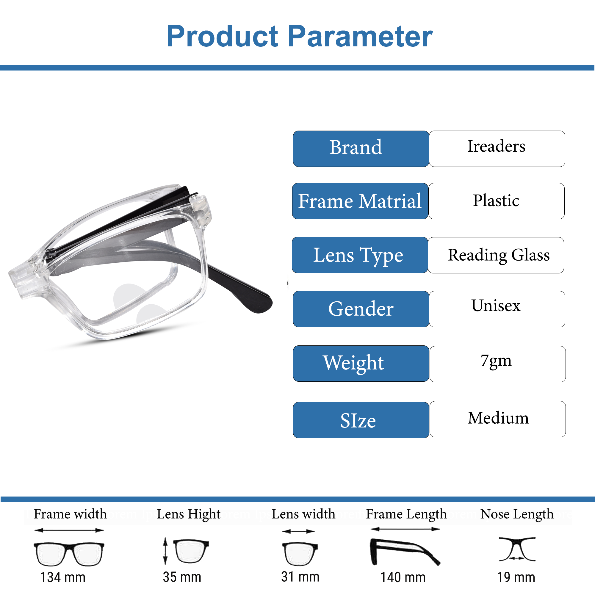 Full Frame Foldbale Frame Flexible Intelligent Zoom Reading Glasses- 3FLBF