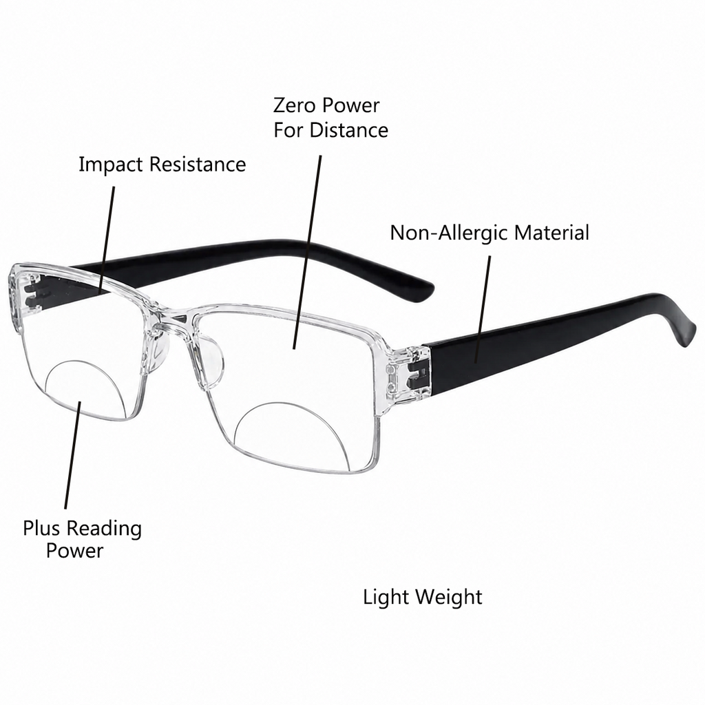 Bi-Focal Transparent Flexible Intelligent Zoom Reading Glasses- 3HFCL-CLEAR