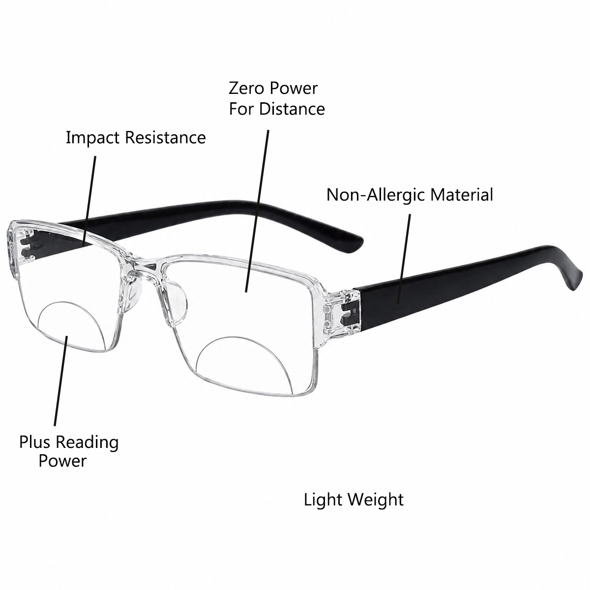Bi-Focal Transparent Flexible Intelligent Zoom Reading Glasses- 3HFCL-CLEAR
