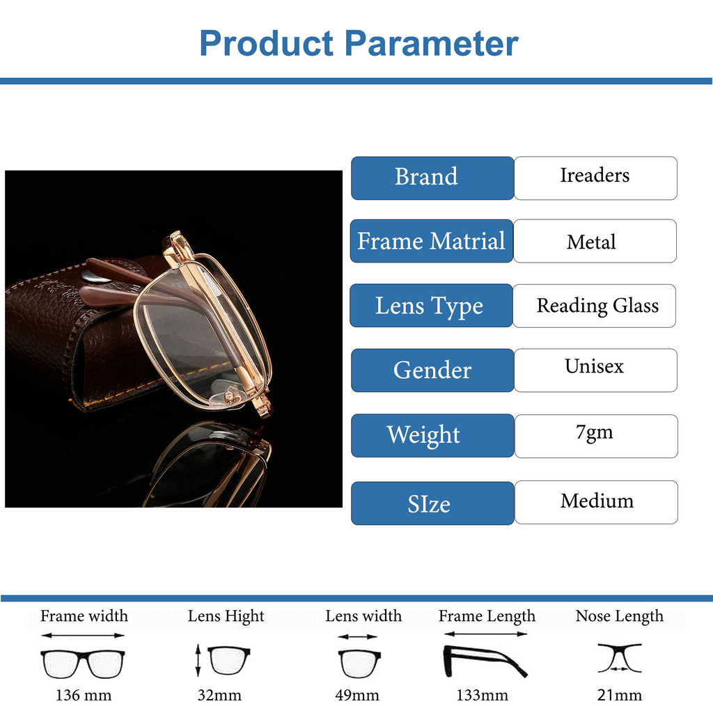 Metal Golden Foldable Adaptive One Power Reading Glasses (2MGFRG)