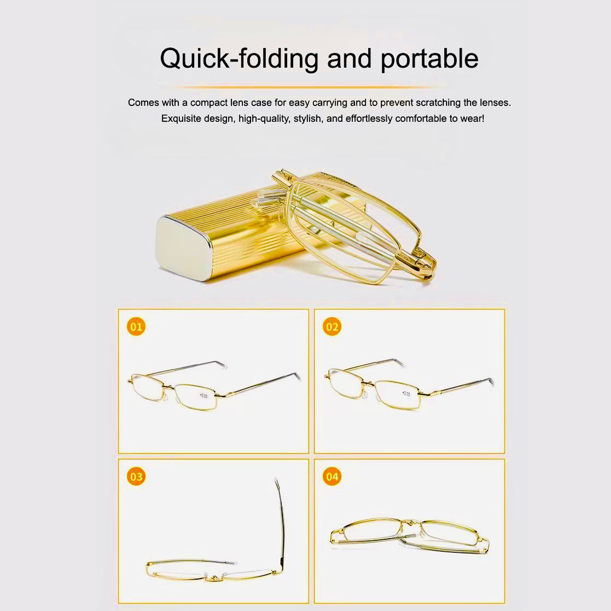 Metal Foldable Golden One Power Zoom Reading Glasses(2MFRG)