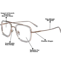 Transparent Gold Full Rim Rectangular Reading Glasses For Men LKE2229-TRANS GLD