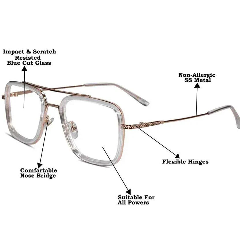 Transparent Gold Full Rim Rectangular Eyeglasses For Men LKE2229-TRANS GLD