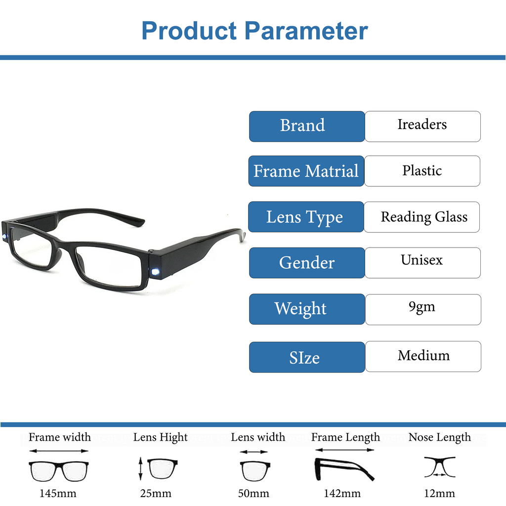 Led Light One Power Intelligent Zoom Reading glasses (2LLORG)