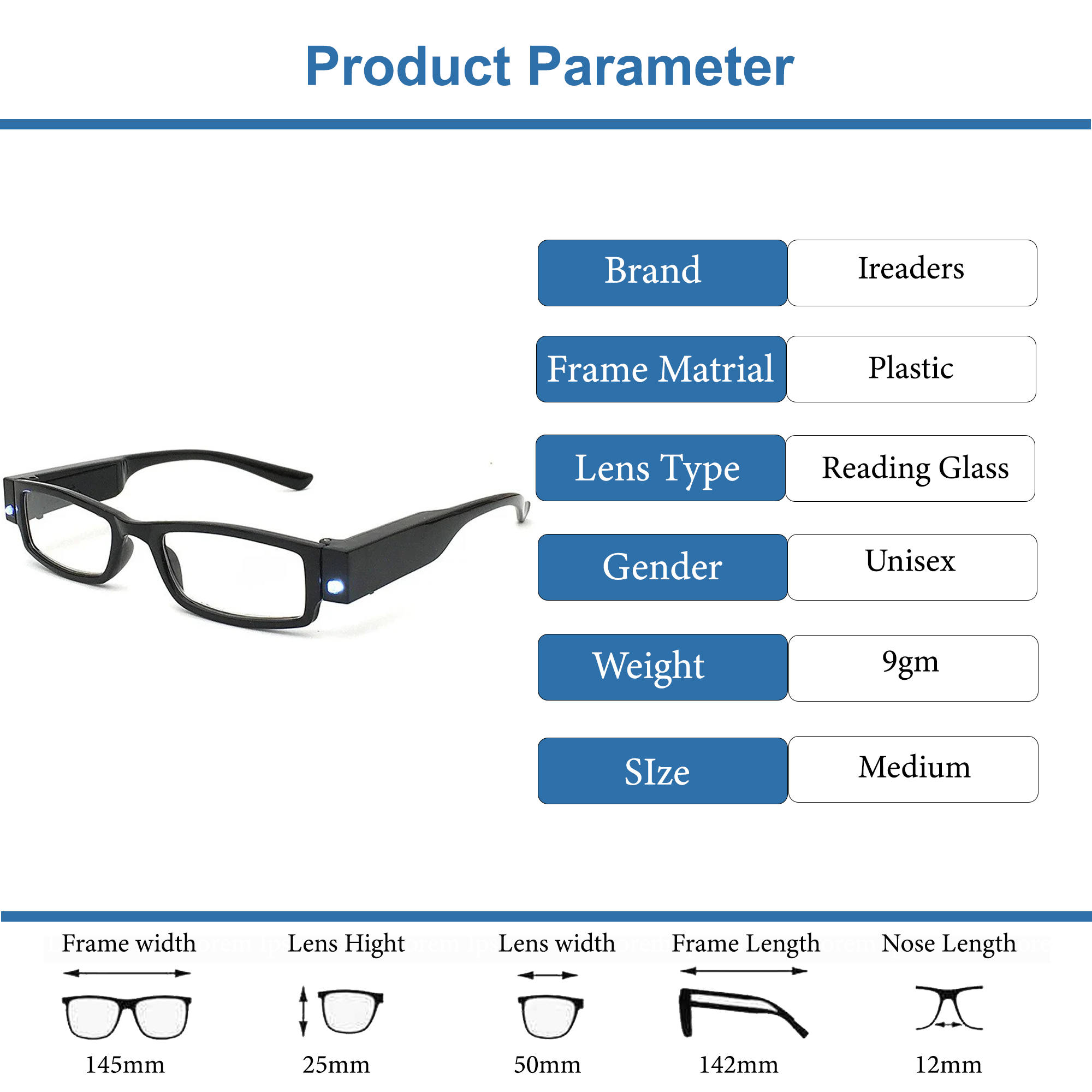 Led Light One Power Intelligent Zoom Reading glasses (2LLORG)