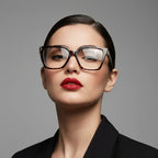 Oversize White Designer Square Eyeglasses For Women LKE23044-Black