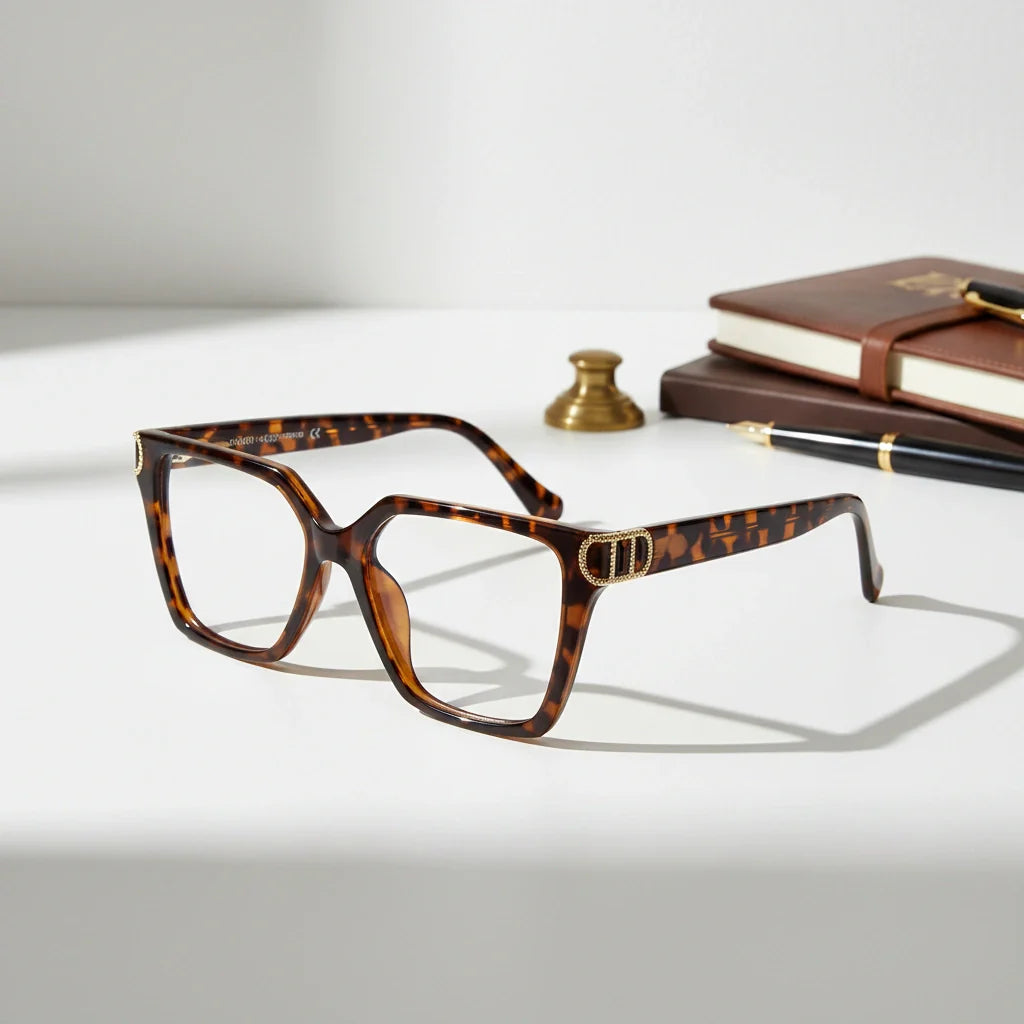 Oversize White Designer Square Eyeglasses For Women LKE23044-Black