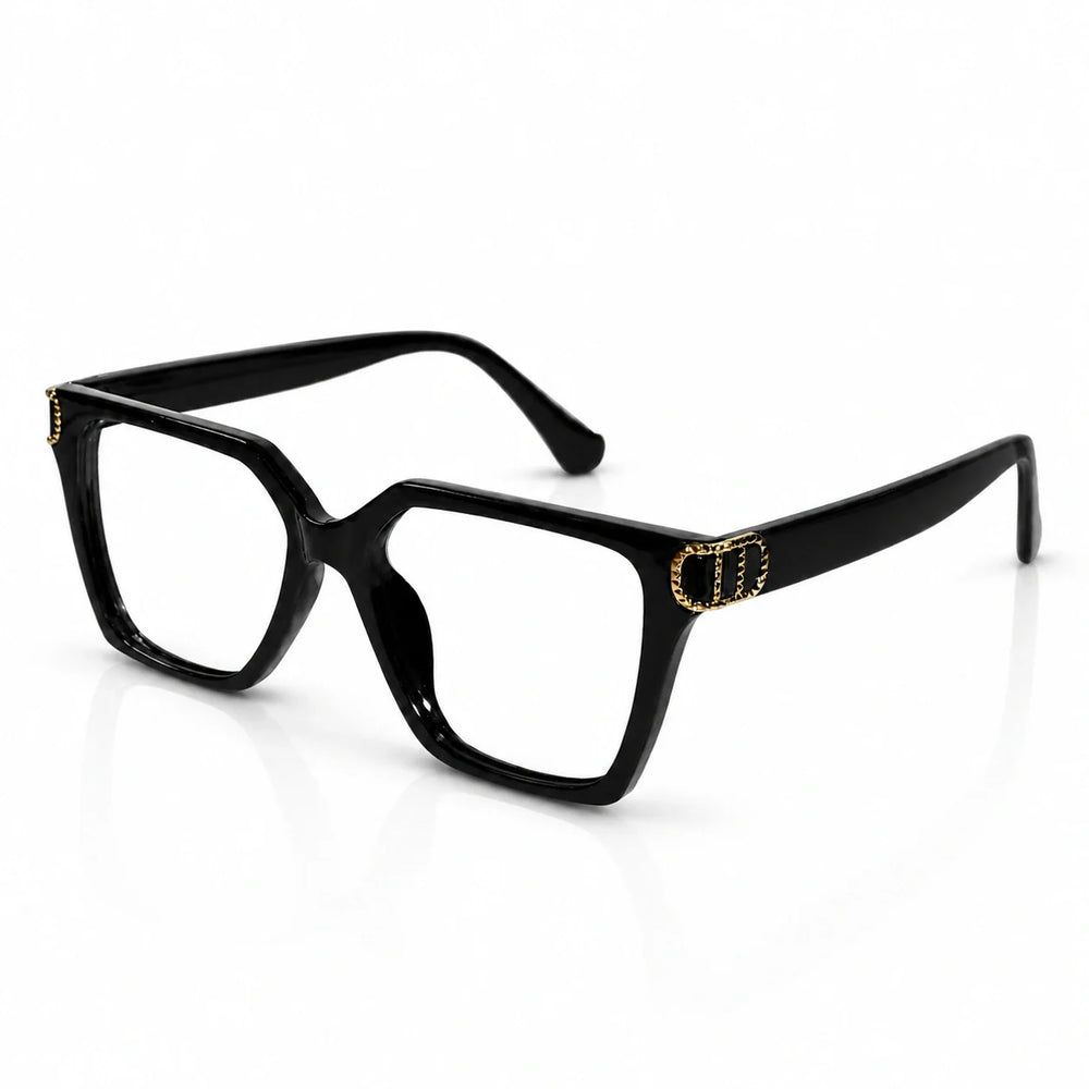 Oversize White Designer Square Eyeglasses For Women LKE23044-Black
