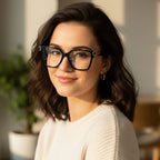 Oversize White Designer Square Eyeglasses For Women LKE23044-Black
