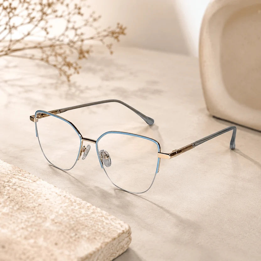 Blue Semi Frame Cateye Computer Glasses LKE26067-BLU