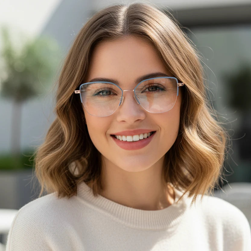 Blue Semi Frame Cateye Computer Glasses LKE26067-BLU