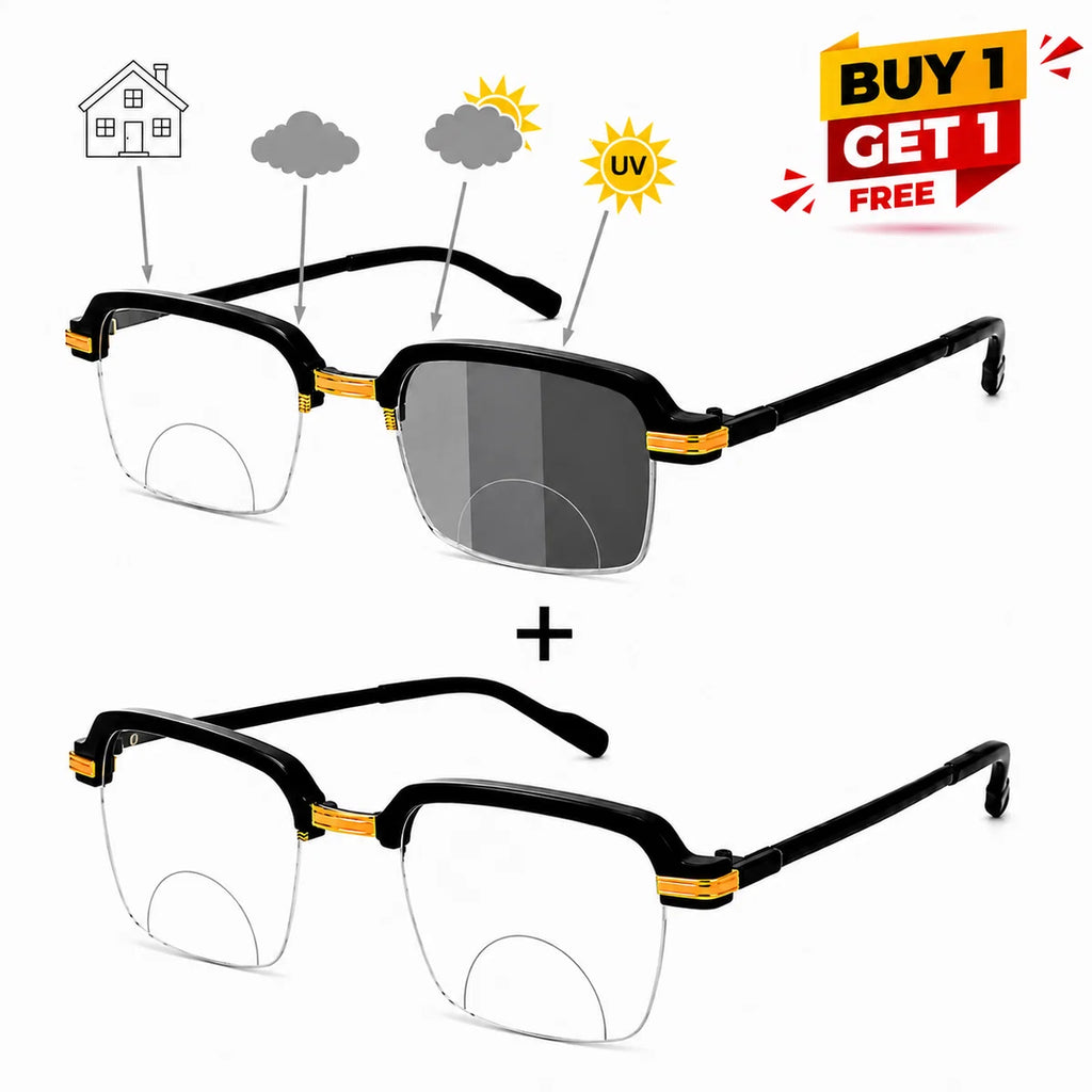 Stylish Black Golden Phothochromatic Bifocal Reading glasses For Men and Women -2PGBRG