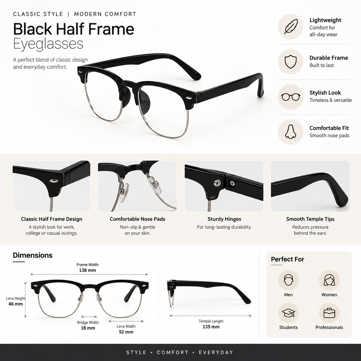 Designer Black Clubmaster Intelligent Zoom Bifocal Reading Glasses with FREE Photochromatic Reading Glasses (2PGCMBF01)