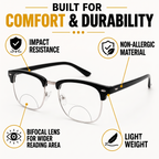 Designer Black Clubmaster Intelligent Zoom Bifocal Reading Glasses with FREE Photochromatic Reading Glasses (2PGCMBF01)