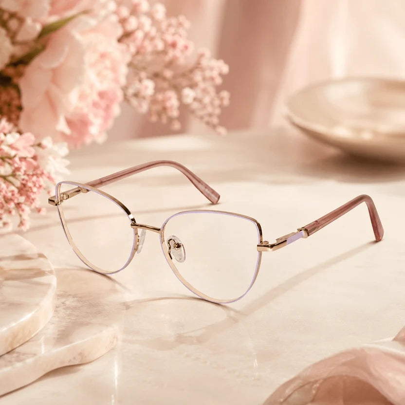 Gold-Pink Cateye Eyeglasses For Women LKE26074-PNK