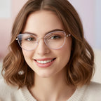 Gold-Pink Cateye Eyeglasses For Women LKE26074-PNK