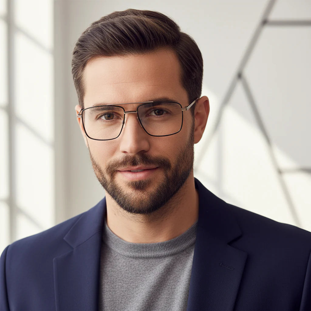 Gold Rectangular Antiglare Computer Glasses For Men ELE6008-GOLD