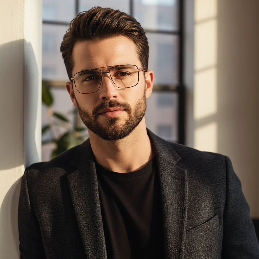 Gold Rectangular Antiglare Computer Glasses For Men ELE6008-GOLD