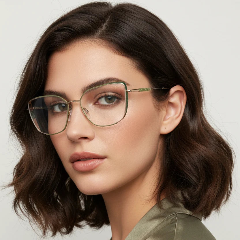 Green Designer Cateye Rimless Eyeglasses For Women ELE7022-GRN