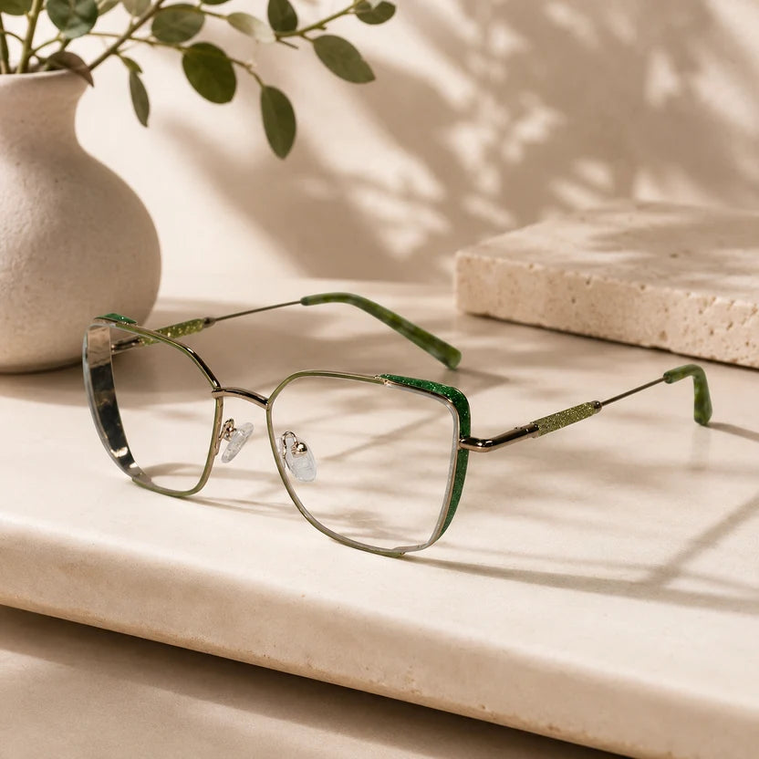 Green Designer Cateye Rimless Eyeglasses For Women ELE7022-GRN