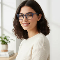 Matt Blue Square Eyeglasses For Men & Women LKE28060-Blue