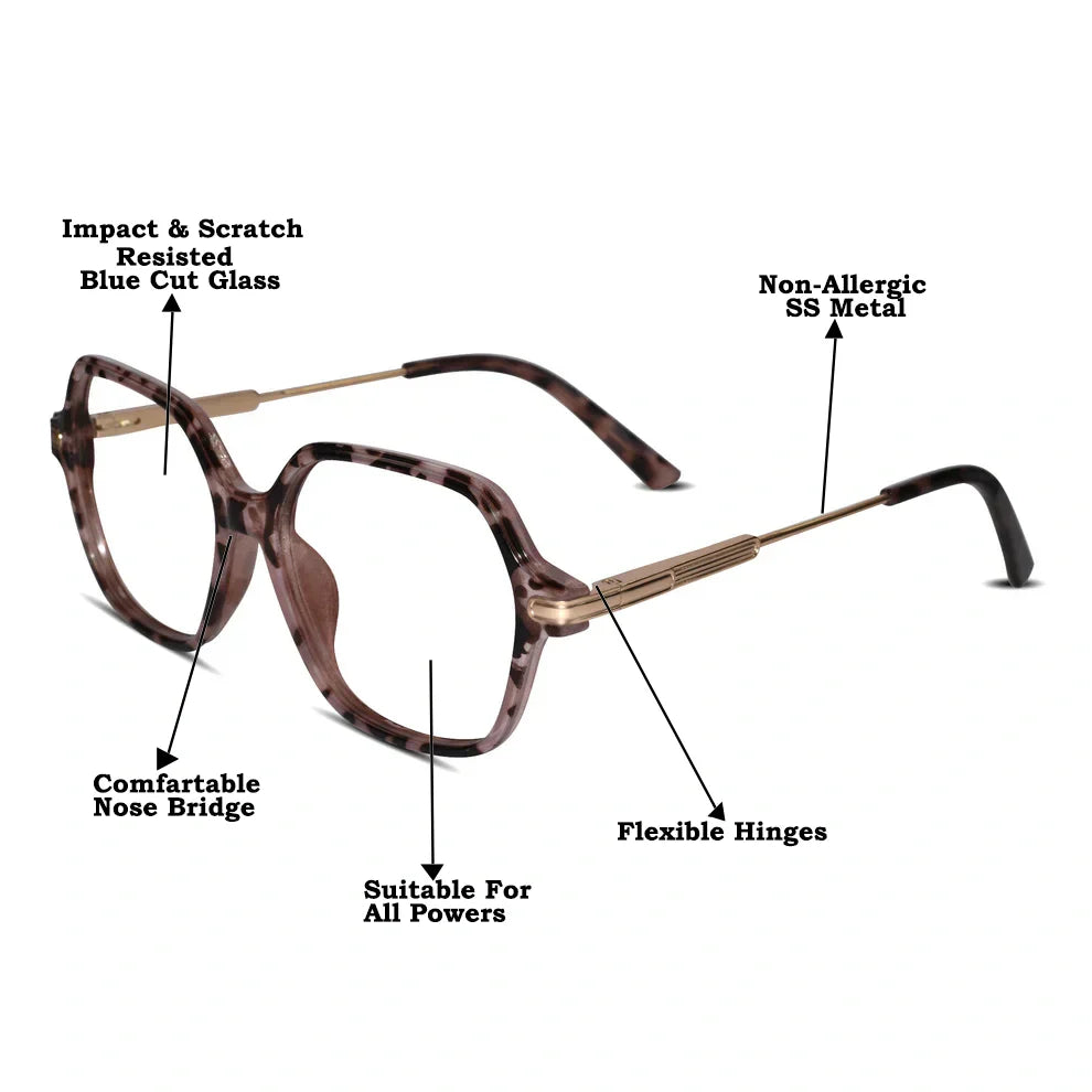 Oversize Square Animal Print Eyeglasses For Women LKE9132-BRN