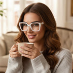 Oversize White Designer Square Eyeglasses For Women LKE23044-Black