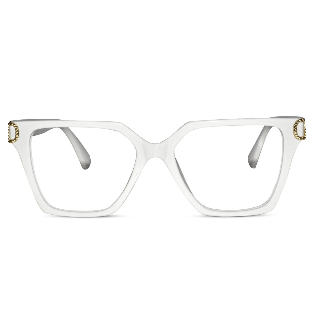 Oversize White Designer Square Eyeglasses For Women LKE23044-Black