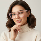 Oversize White Designer Square Eyeglasses For Women LKE23044-Black