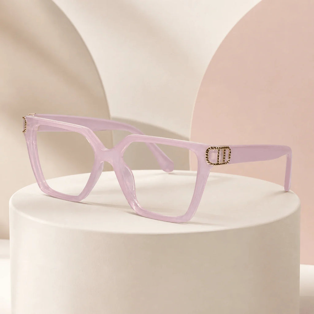 Oversize White Designer Square Eyeglasses For Women LKE23044-Black