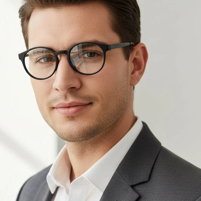 Round Full Rim Matt-Black Eyeglasses For Men & Women LKE7135-BLK
