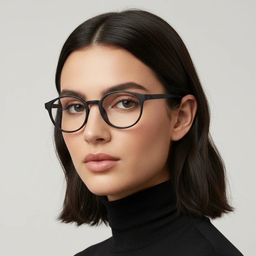 Round Full Rim Matt-Black Eyeglasses For Men & Women LKE7135-BLK