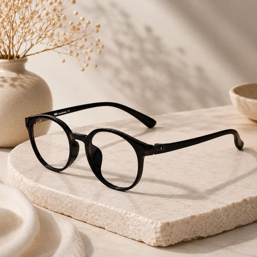 Round Full Rim Matt-Black Eyeglasses For Men & Women LKE7135-BLK
