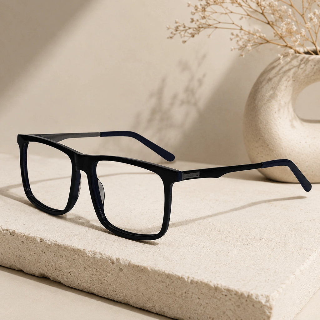 Shiny Black Acetate Rectangular Blue Cut Computer Glasses For Men & Women LKE921016-BLK