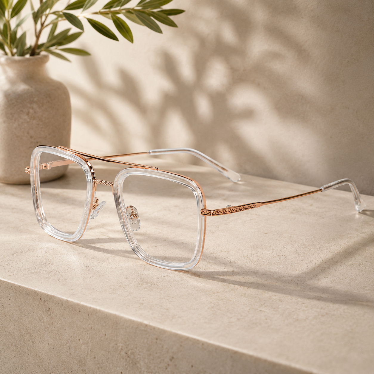 Transparent Gold Full Rim Rectangular Reading Glasses For Men LKE2229-TRANS GLD