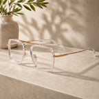 Transparent Gold Full Rim Rectangular Eyeglasses For Men LKE2229-TRANS GLD