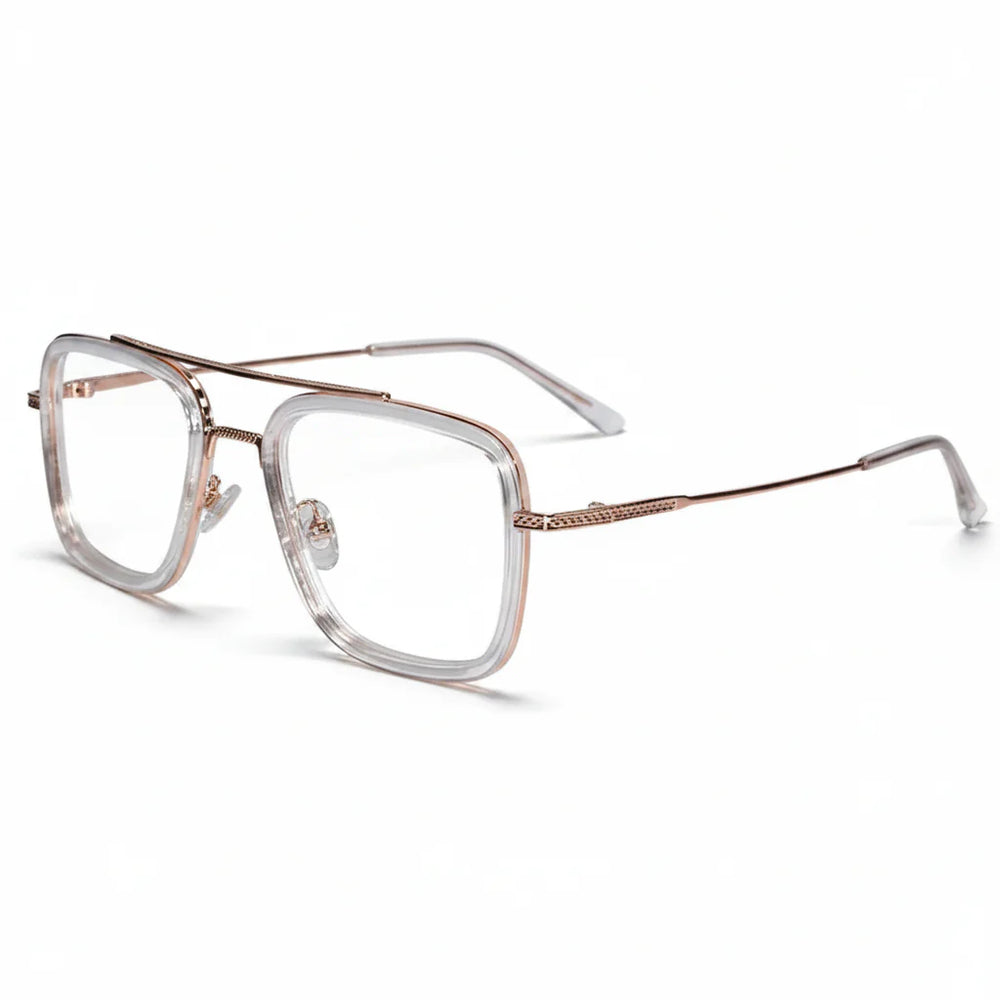 Transparent Gold Full Rim Rectangular Reading Glasses For Men LKE2229-TRANS GLD