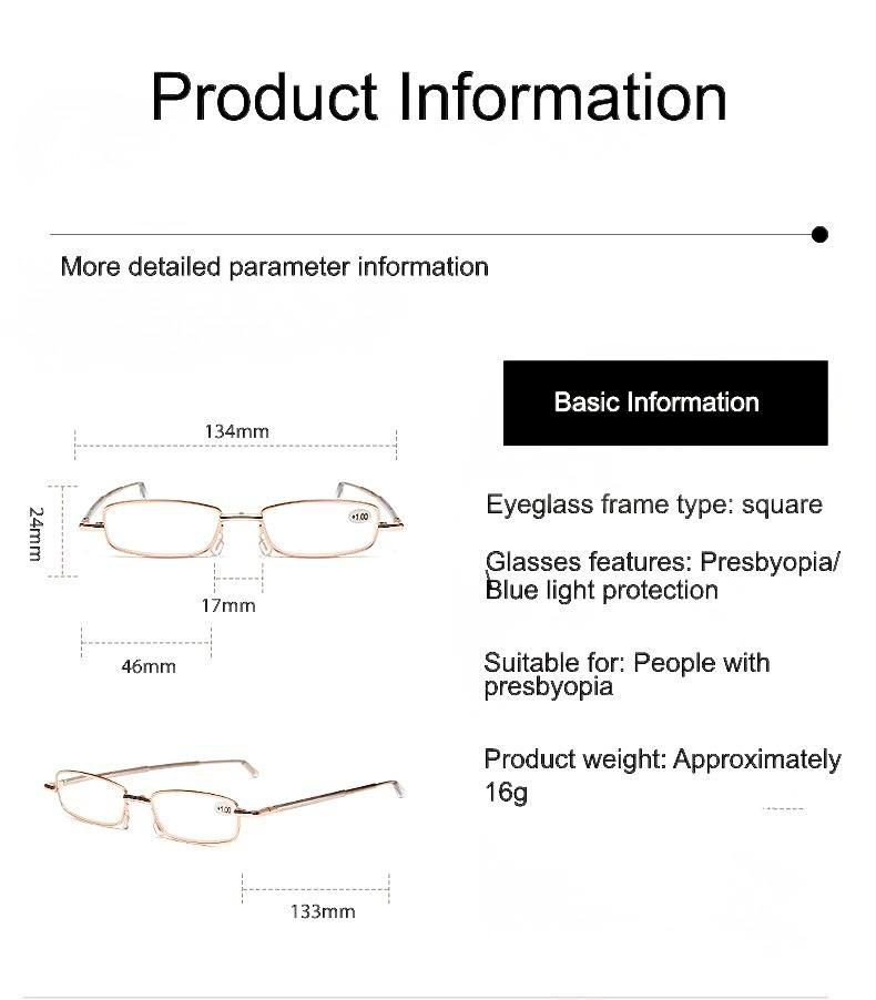 Metal Foldable Golden One Power Zoom Reading Glasses(2MFRG)
