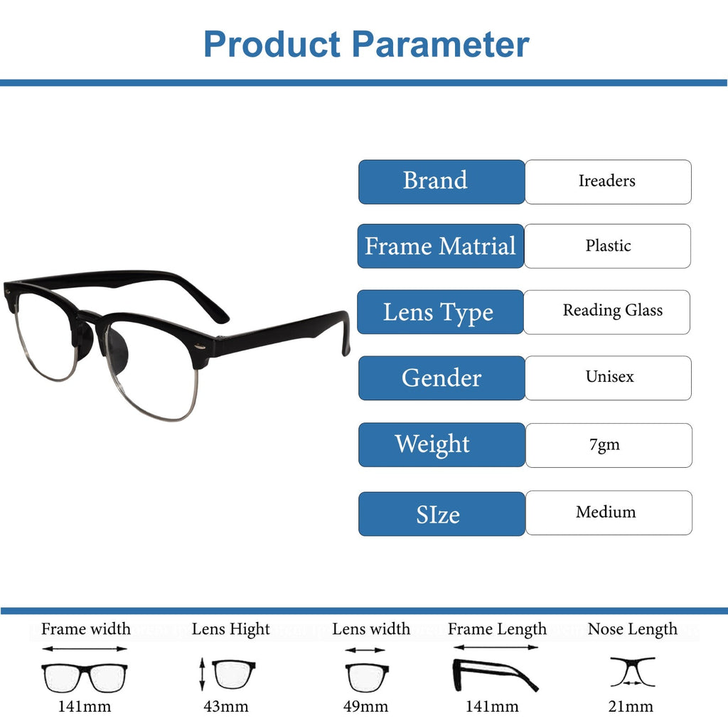 Designer Black Clubmaster Intelligent Zoom Bifocal Reading Glasses with FREE Photochromatic Reading Glasses (2PGCMBF01)