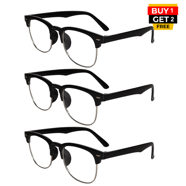 Full view iReaders black Bifocal Reading Glasses for Men & Women. Designer Intelligent Zoom Half-Rim Frame 
