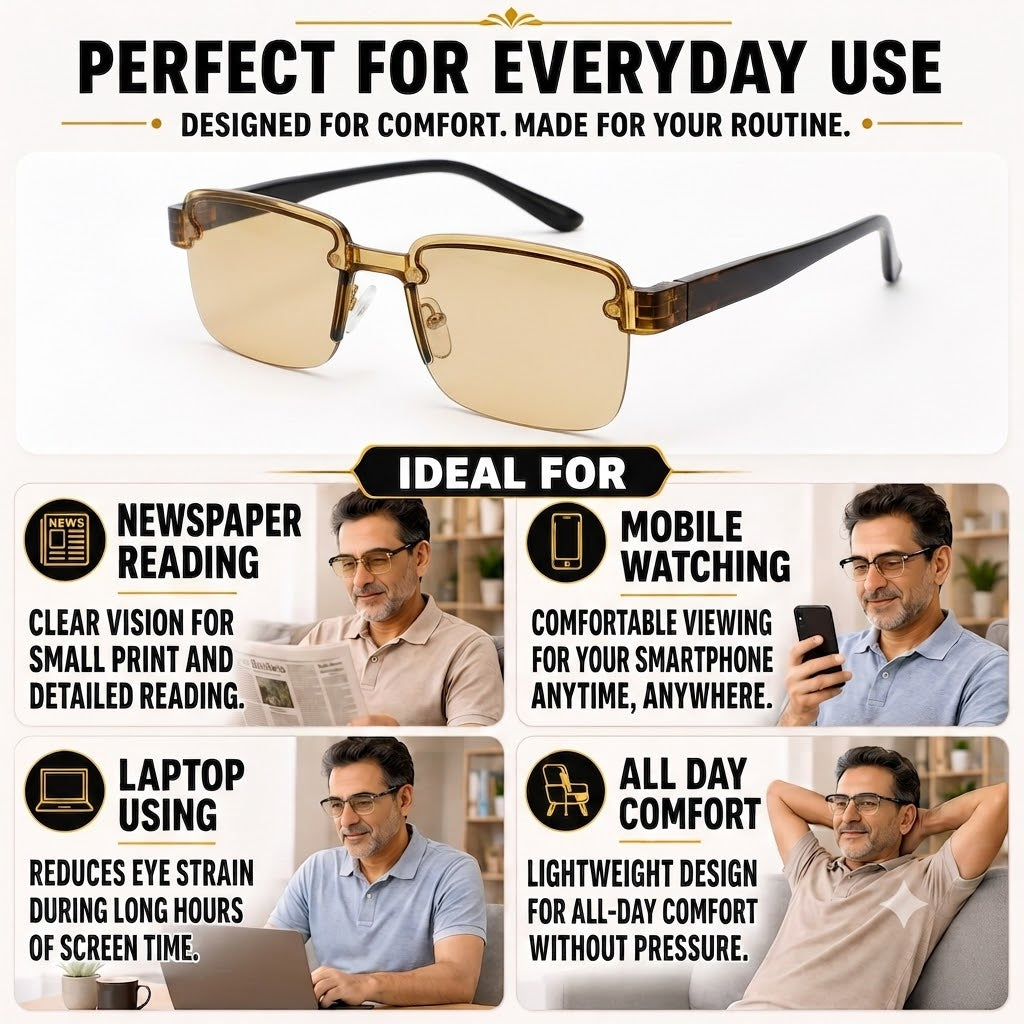 Single Vision Brown  Frame Flexible Intelligent Zoom  Reading Glasses - 1HFBRN
